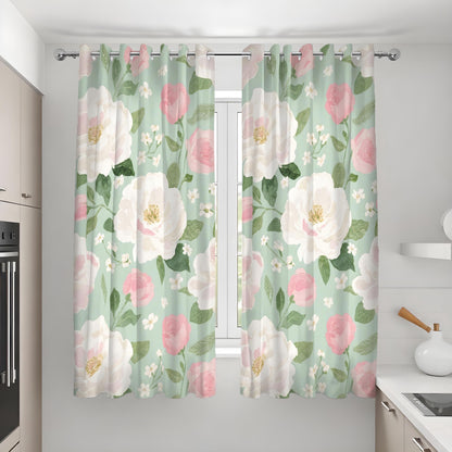 Pink & White Floral Curtains, Big Bloom Botanical Drapes