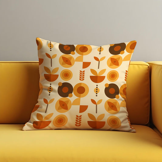 Mid Century Modern Floral Cushion Cover, Retro Throw Pillow Cover