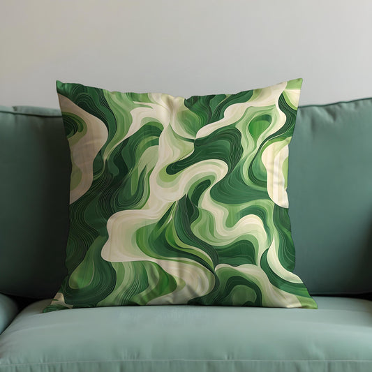 Green Marble Swirl Cushion Cover, Modern Abstract Throw Pillow Cover