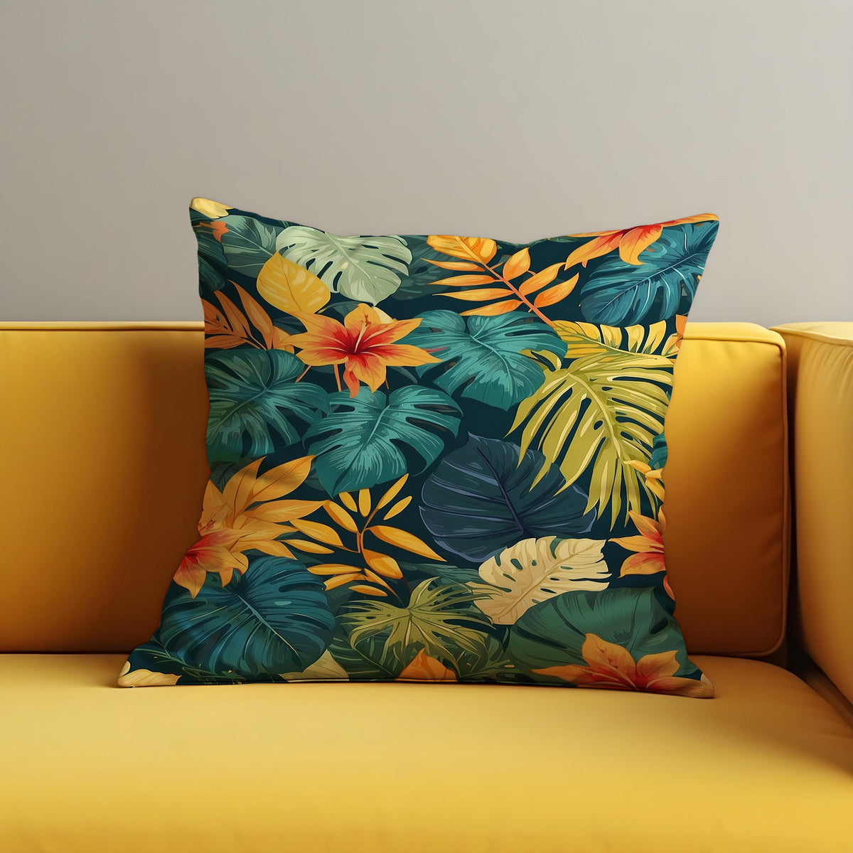 Dark Tropical Leaf Cushion Cover, Jungle Pillow Case