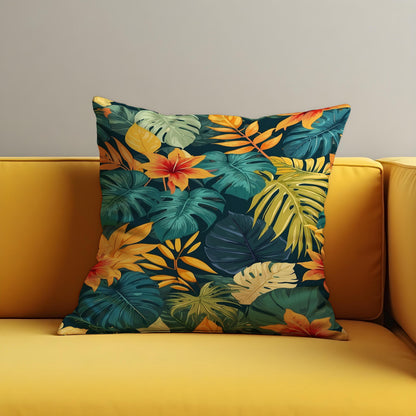 Dark Tropical Leaf Cushion Cover, Jungle Pillow Case