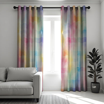Pastel Rainbow Curtains, Soft Watercolor Gradient Drapes