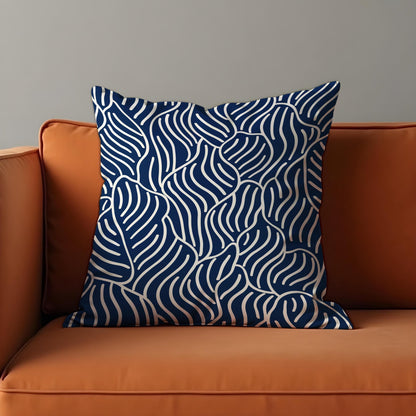 Navy Blue and White Cushion Cover, Abstract Wave Pattern Pillow Case