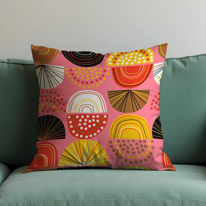 Bold Geometric Cushion Cover, Colorful Half Circles & Dots Pillow Cover