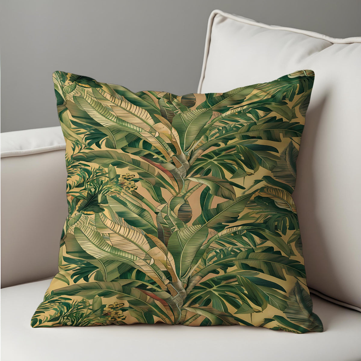 Palm Leaf Cushion Cover, Green Botanical Pillow Case