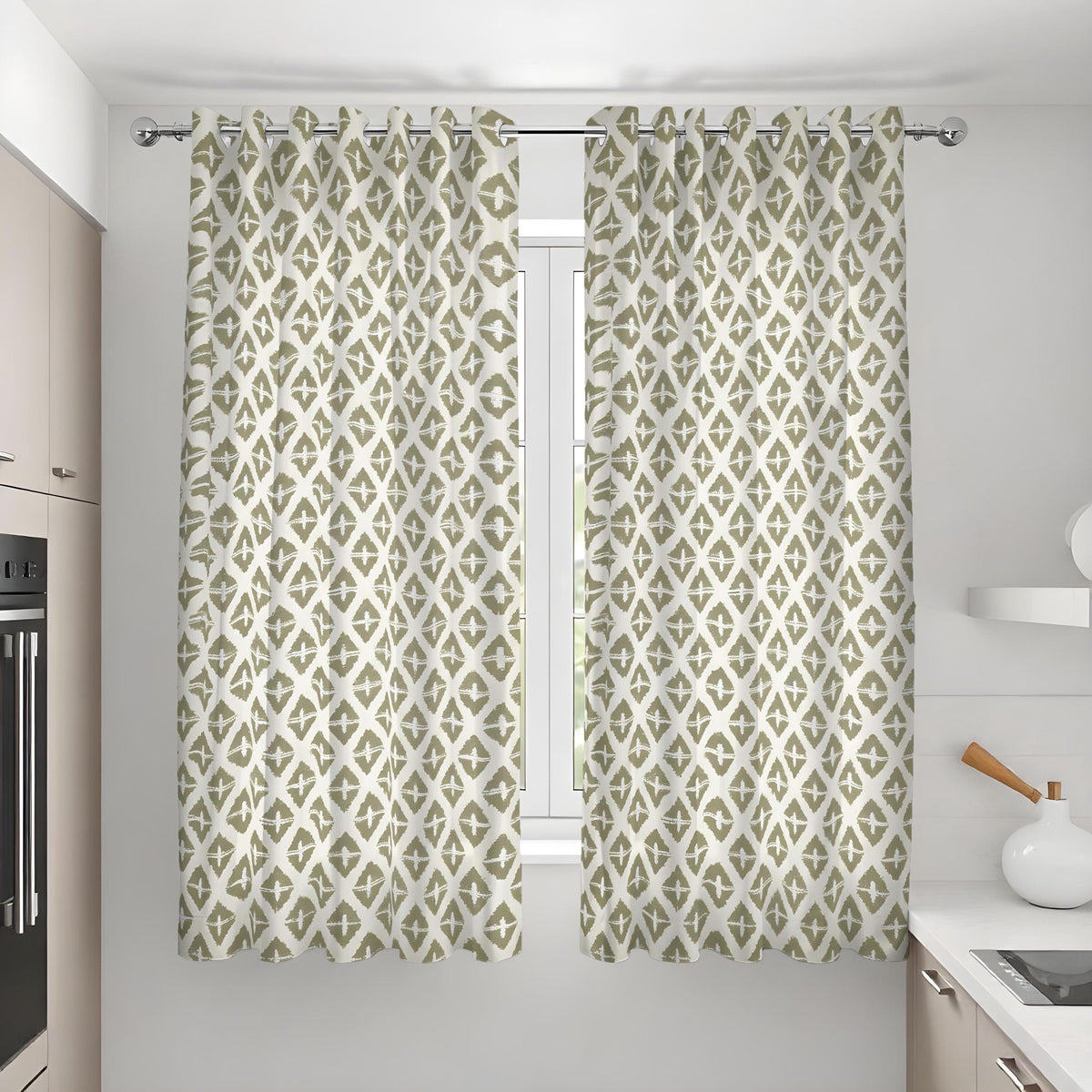 Neutral Grey Geometric Curtains, Minimal Modern Drapes