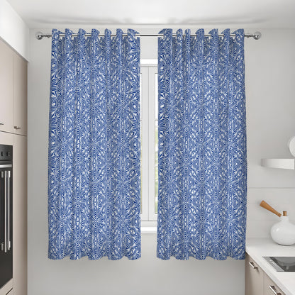 Navy & White Geometric Curtains, Mediterranean Style Drapes