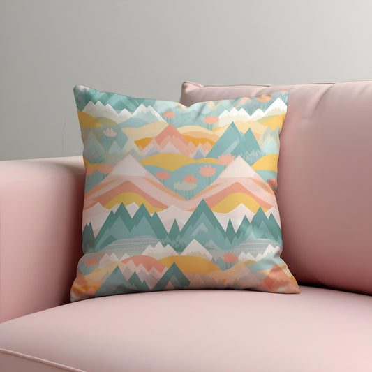 Pastel Mountain Throw Pillow Cover, Colorful Landscape Cushion Case