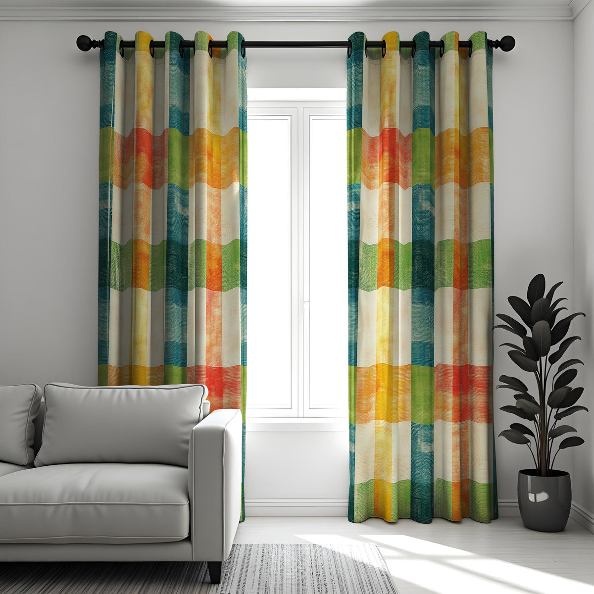 Multicolor Color Block Plaid Curtains, Made to Measure Drapes