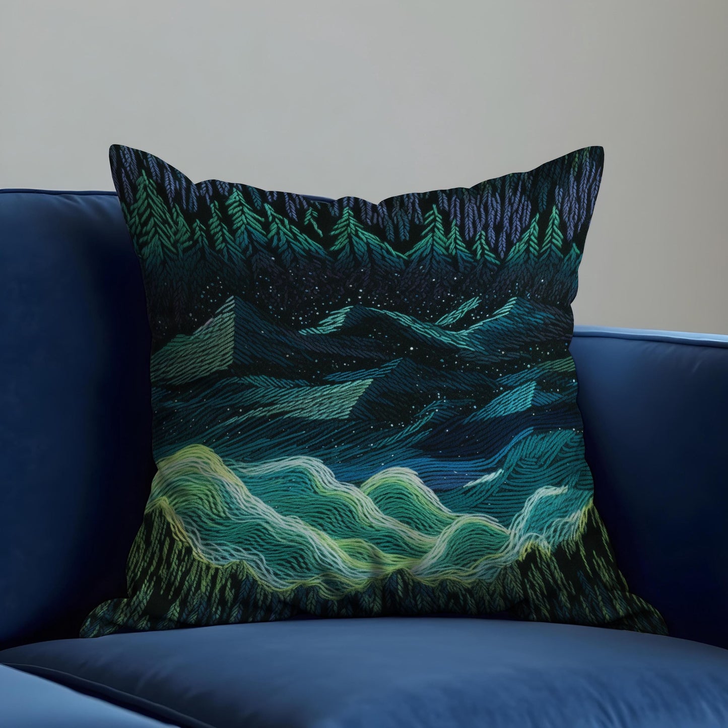 Northern Lights Cushion Cover, Dark Forest Mountain Night Pillow Case