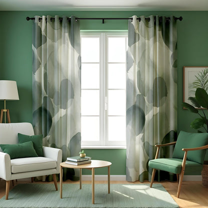 Grey Watercolor Abstract Curtains, Neutral Minimalist Drapes