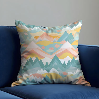 Pastel Mountain Throw Pillow Cover, Colorful Landscape Cushion Case