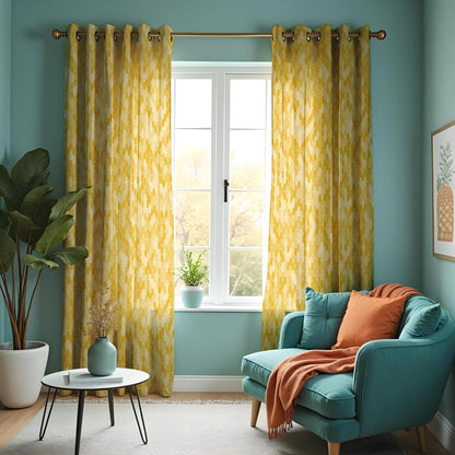 Yellow Honeycomb Curtains, Hexagon Geometric Window Drapes