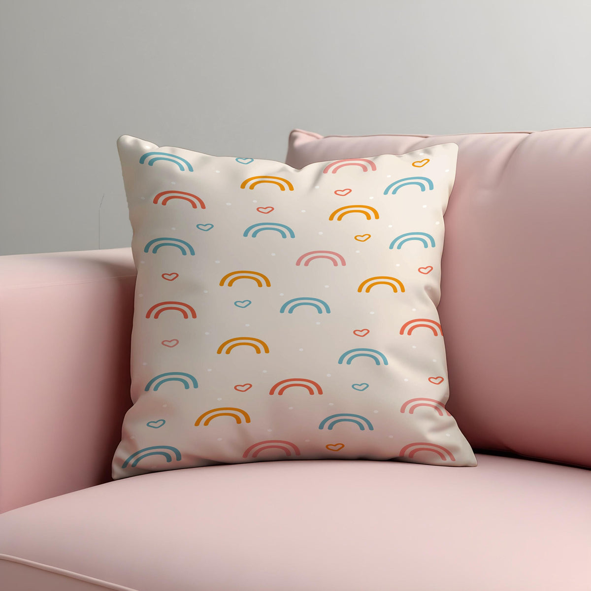 Rainbow Hearts Throw Pillow Cover, Pastel Cushion Case