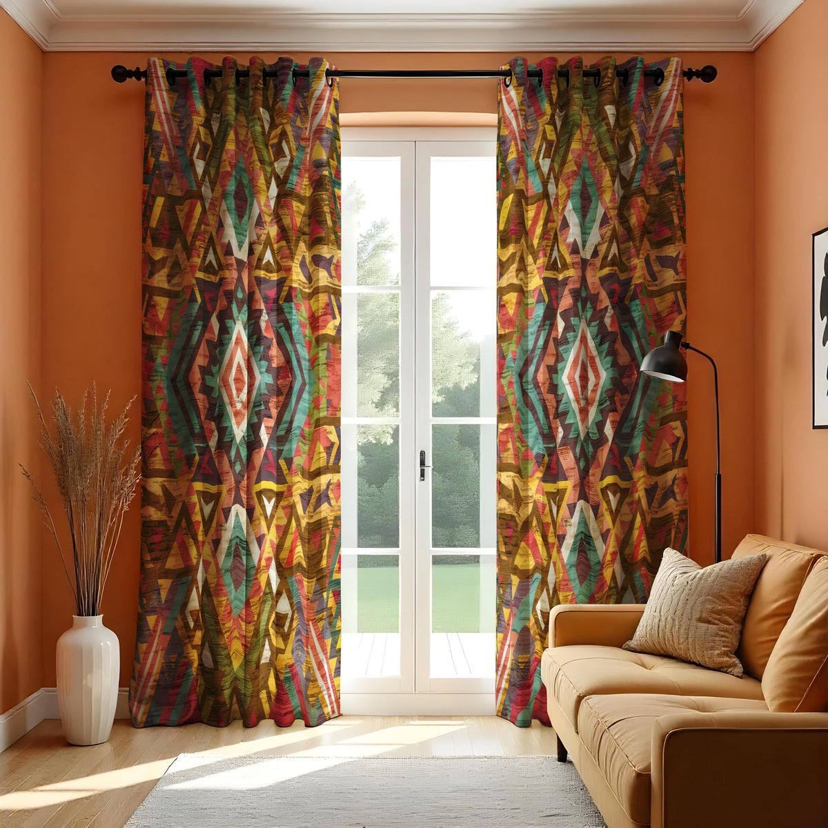 Colorful Tribal Aztec Curtains, Boho Geometric Drapes