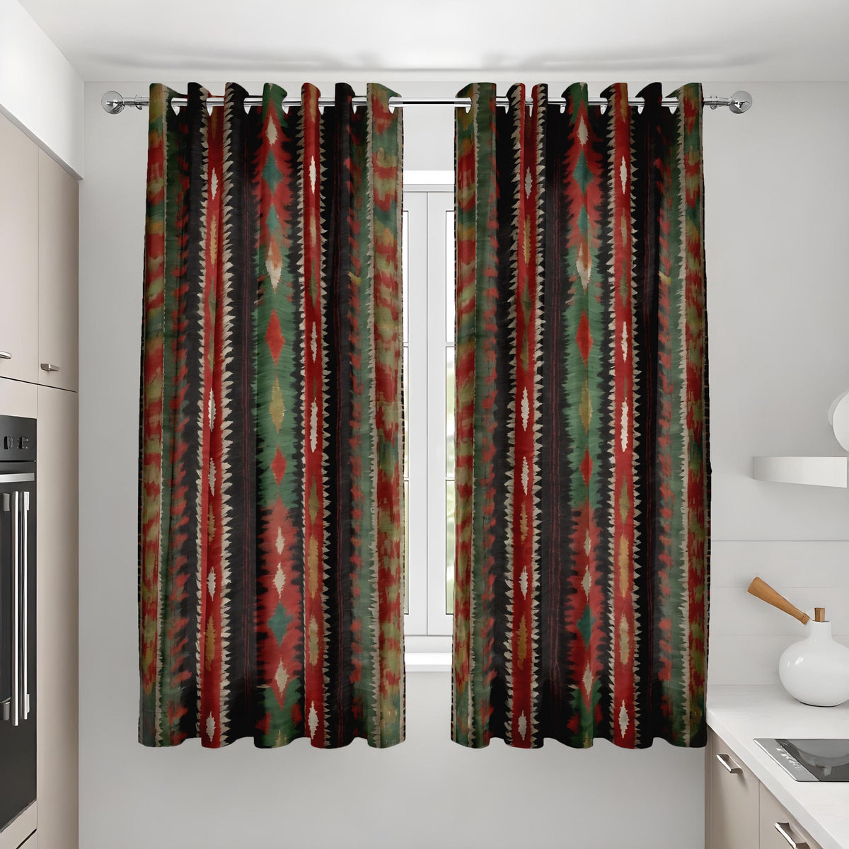 Southwestern Aztec Stripe Curtains, Rustic Lodge Drapes