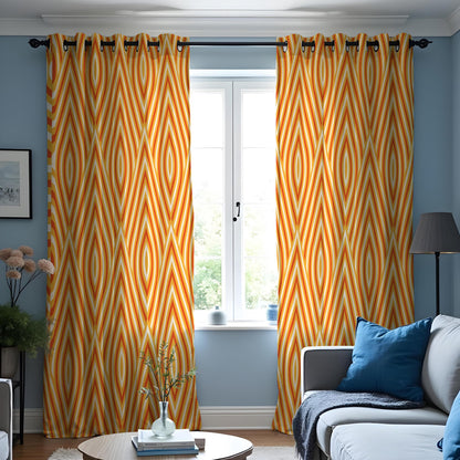 Orange Retro Geometric Curtains, Mid Century Custom Drapes