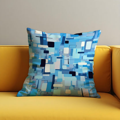 Blue Abstract Geometric Throw Pillow Cover, Modern Cushion Case