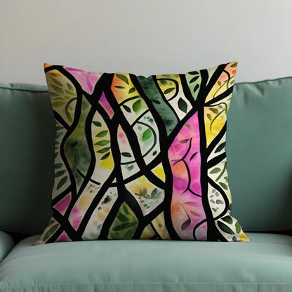 Stained Glass Leaf Cushion Cover, Colorful Tree Branch Pillow Cover