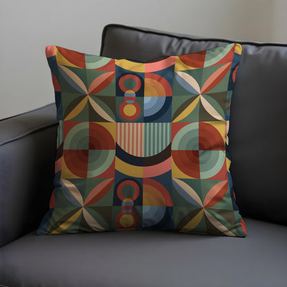 Retro Geometric Cushion Cover, Colorful Mid Century Modern Pillow Case