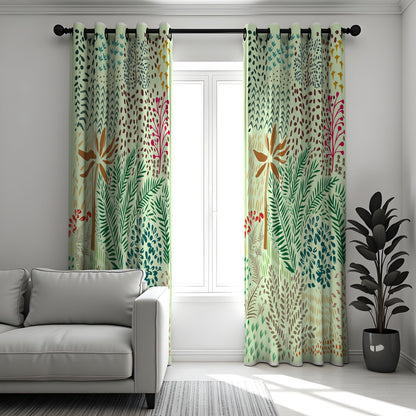 Green Tropical Palm Curtains, Botanical Leaf Print Drapes
