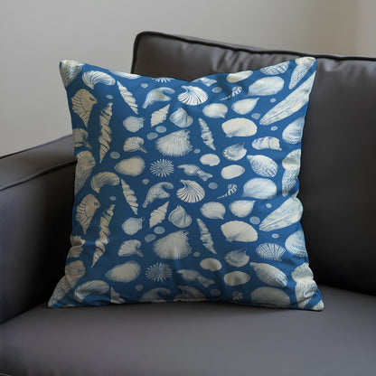 Nautical Seashell Cushion Cover, Blue Beach Theme Pillow Cover