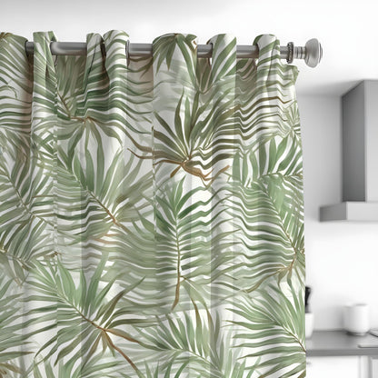 Green Palm Leaf Curtains, Tropical Botanical Window Drapes