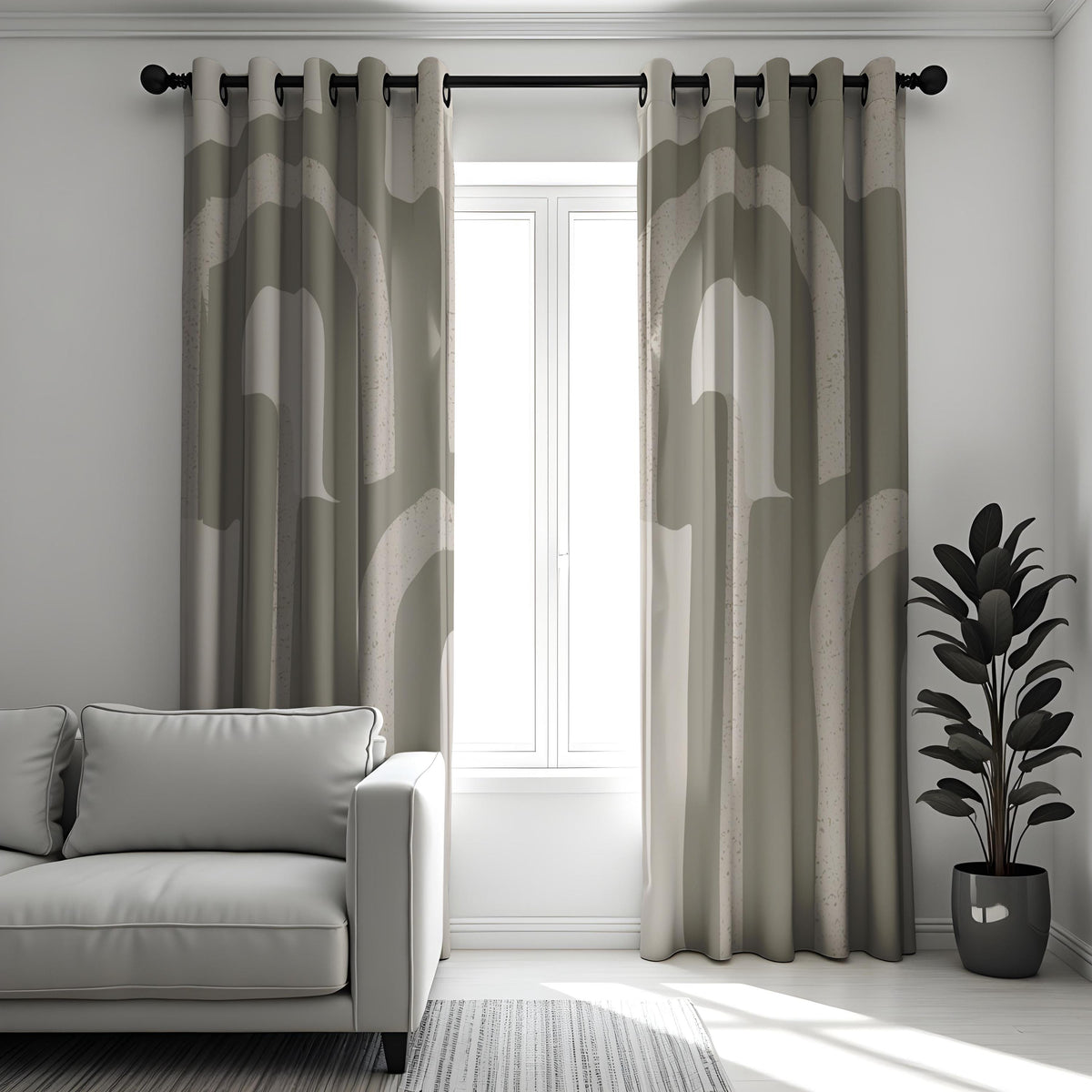 Taupe Beige Arch Pattern Curtains, Minimalist Modern Drapes