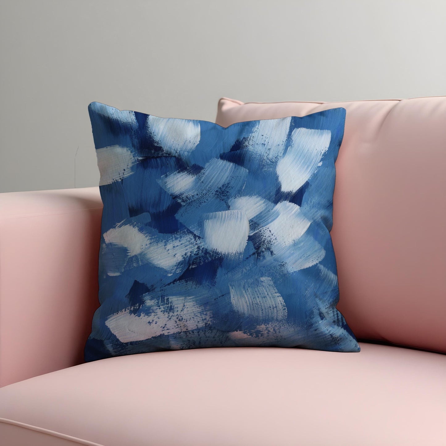 Bold Blue Brushstroke Cushion Cover, Abstract Painterly Throw Pillow Case
