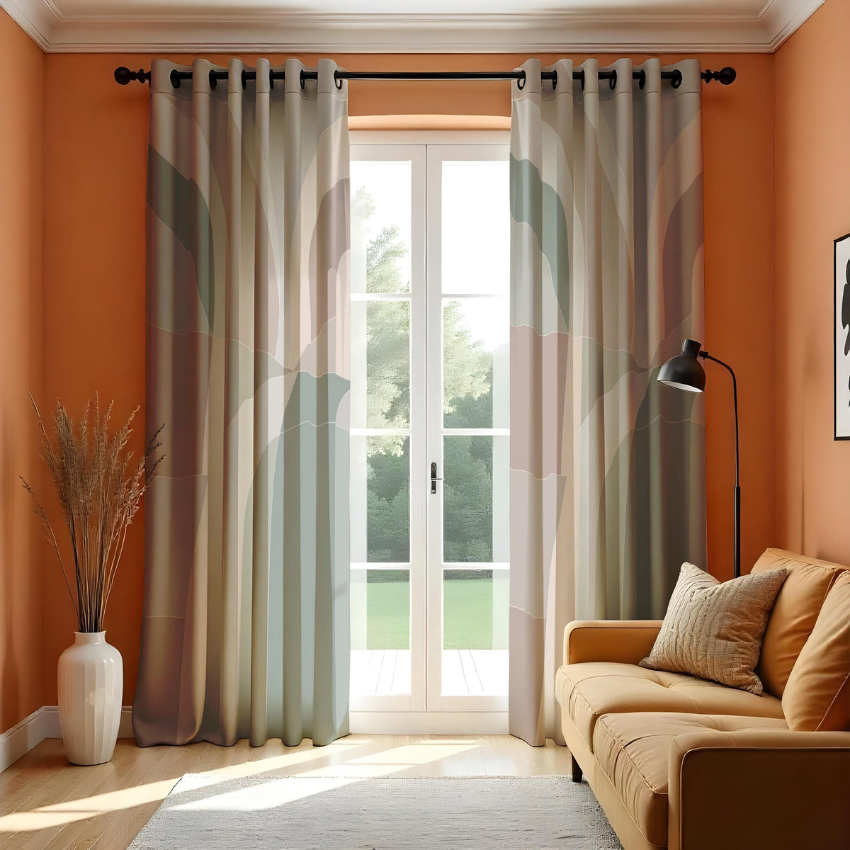 Beige Sage Arch Curtains, Neutral Minimalist Drapes