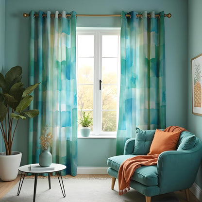 Aqua Blue Watercolor Curtains, Ocean Gradient Drapes