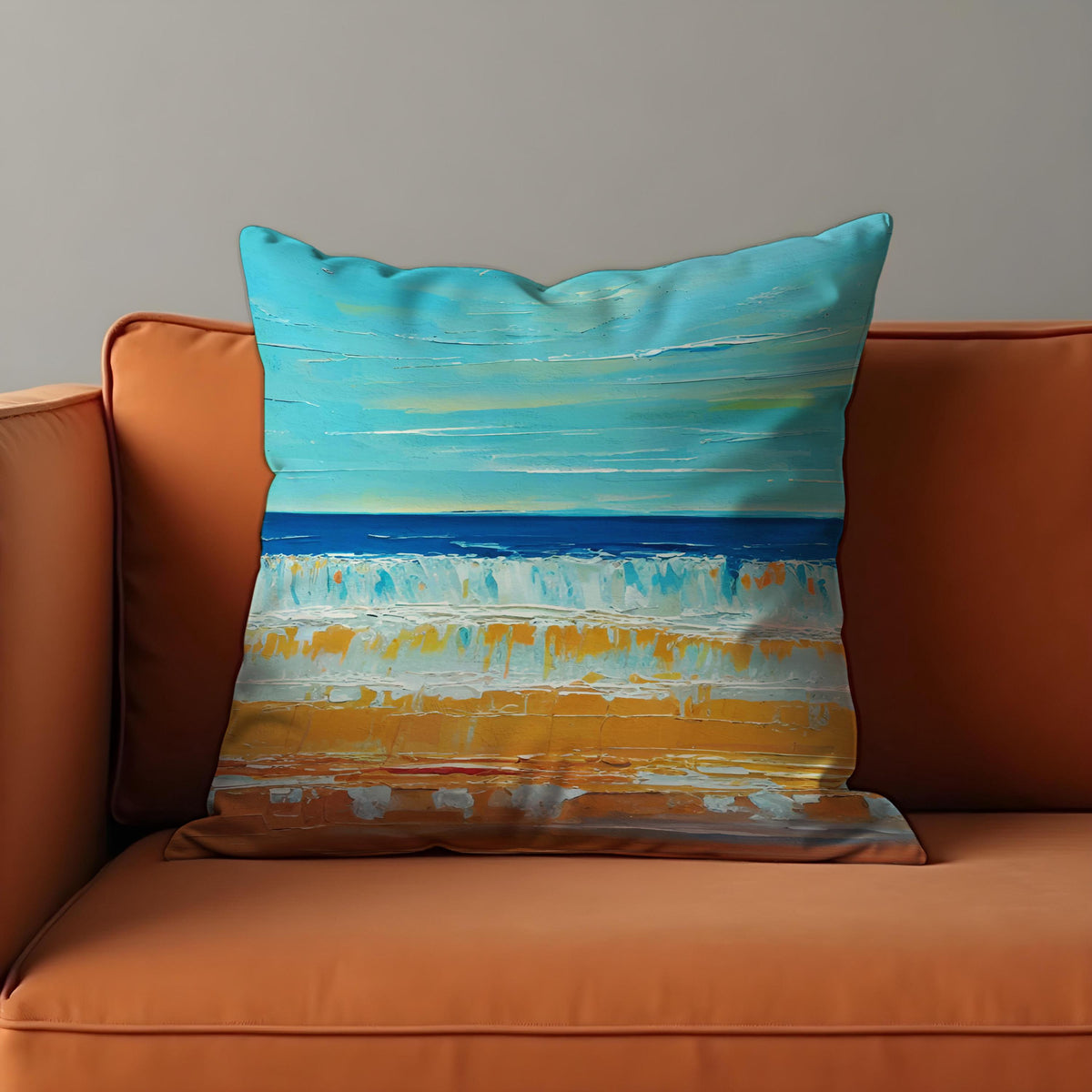 Beach Scene Cushion Cover, Ocean Waves Throw Pillow Case