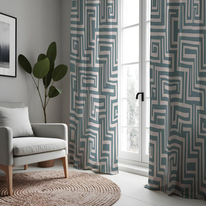 Teal Maze Geometric Curtains, Made to Measure Window Drapes
