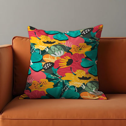 Bold Colorful Floral Cushion Cover, Vibrant Botanical Print Pillowcase