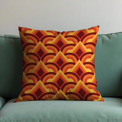Retro Sunset Geometric Cushion Cover, Orange & Maroon Pillow Cover