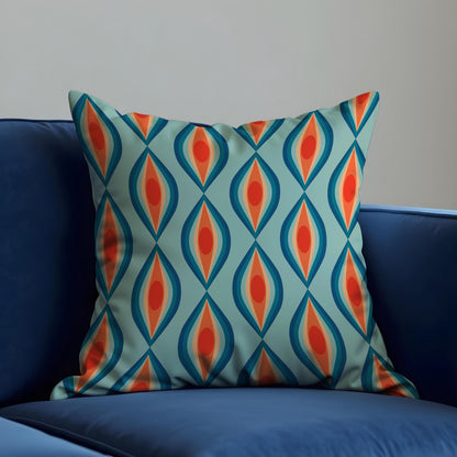 Retro Cushion Cover, Teal & Orange Geometric Pattern Pillow Case