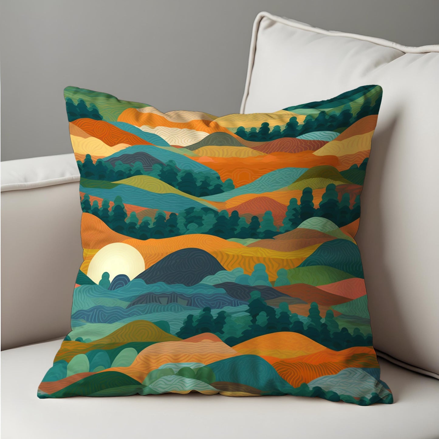 Colorful Mountain Sunset Cushion Cover, Abstract Landscape Pillow Case