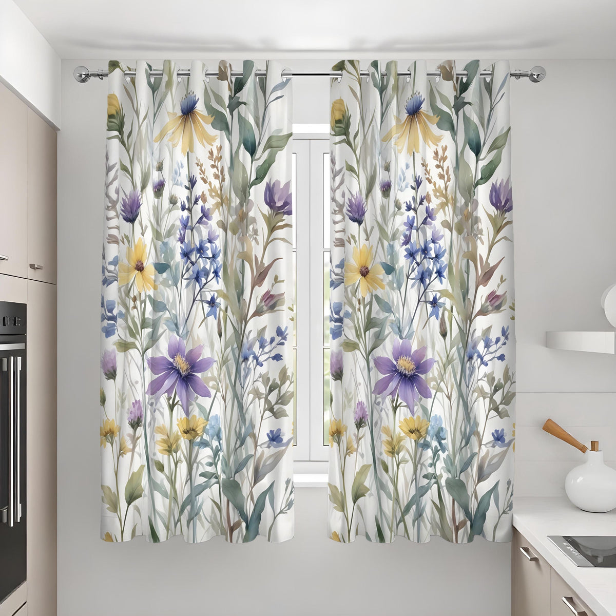 Pastel Floral Curtains, Soft Botanical Print Window Drapes