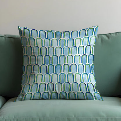 Blue and Green Arch Pattern Throw Pillow Cover, Cushion Case