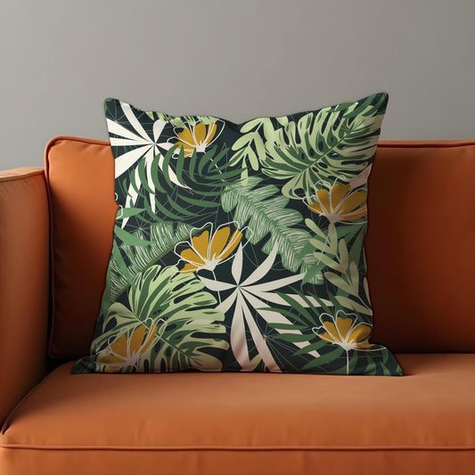 Tropical Floral Cushion Cover, Green Jungle Leaves  Pillow Cover
