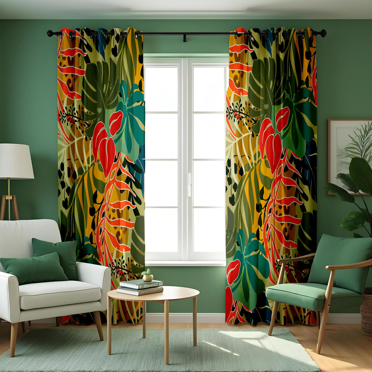 Tropical Anthurium Leaf Curtains, Jungle Botanical Drapes