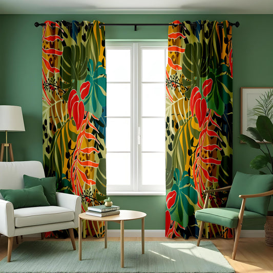 Tropical Anthurium Leaf Curtains, Jungle Botanical Drapes