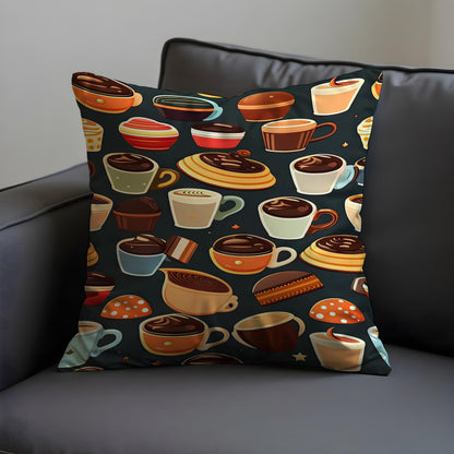 Coffee Lovers Pillow Cover, Mug and Pastry Cushion Case