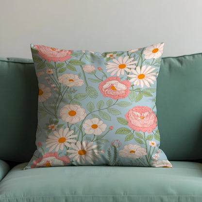 Blue Daisy Rose Cushion Cover, Floral Pillow Case