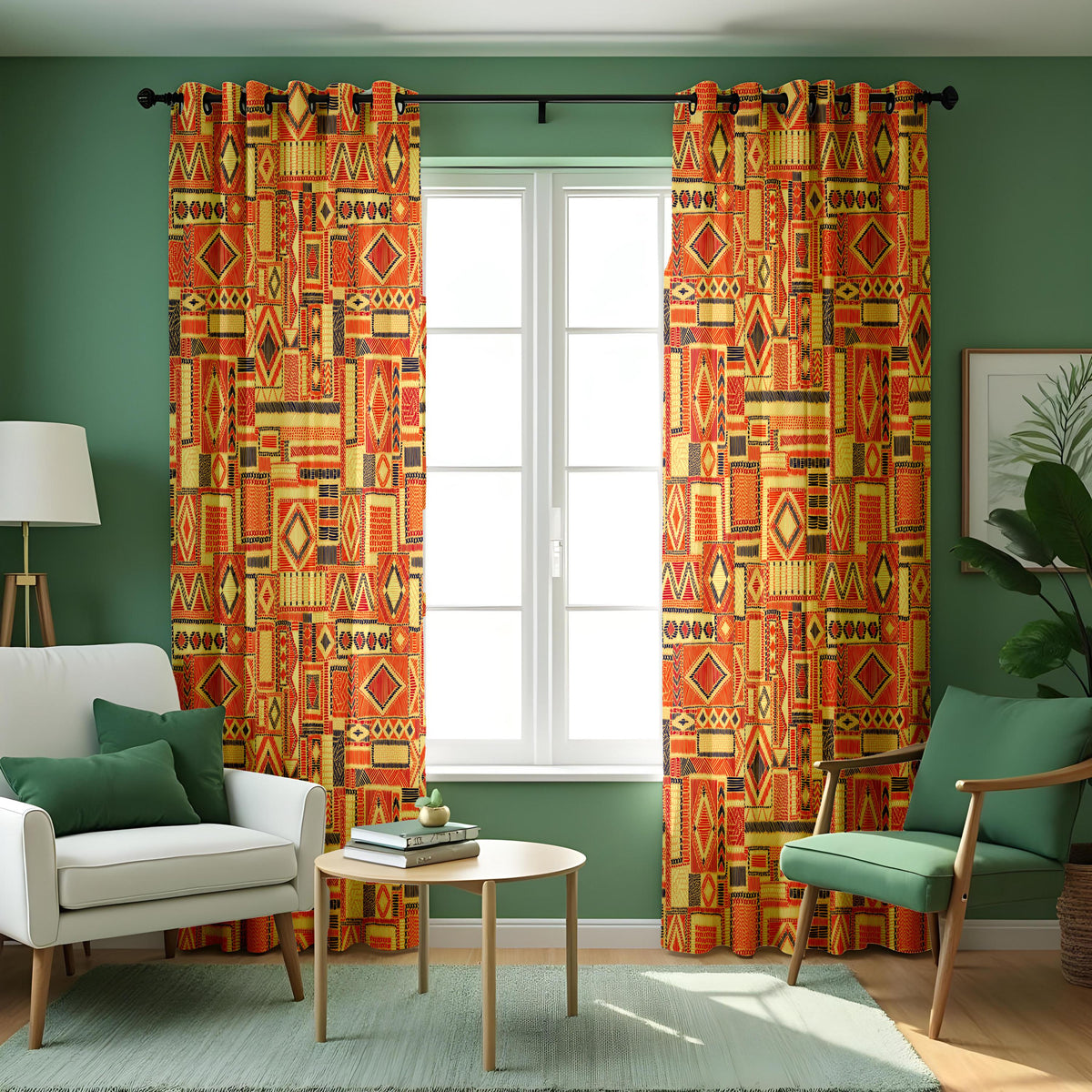 Tribal Boho Curtains, Colorful Aztec Geometric Drapes
