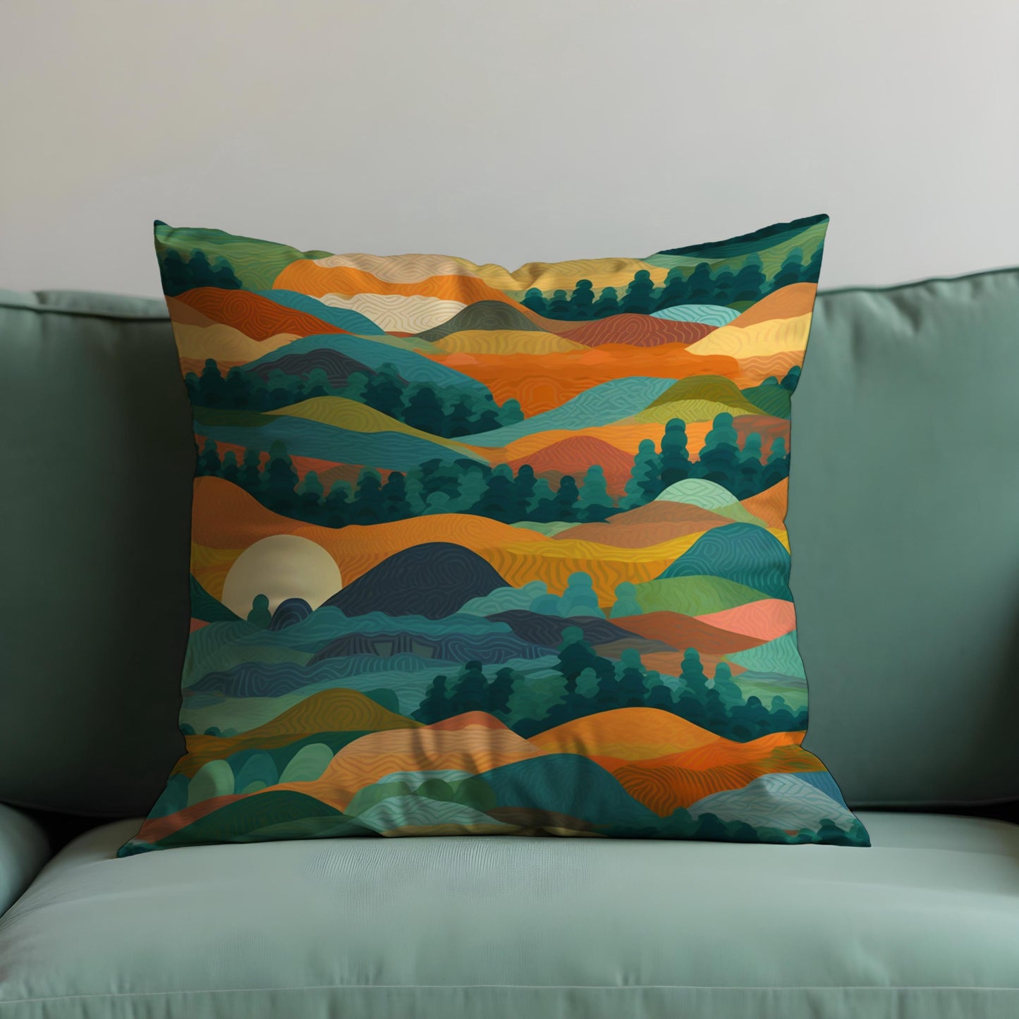 Colorful Mountain Sunset Cushion Cover, Abstract Landscape Pillow Case