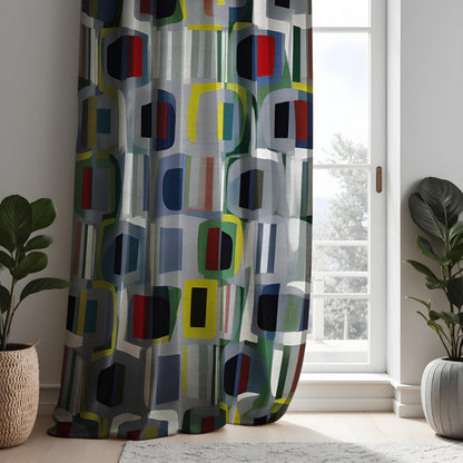 Mid Century Modern Geometric Curtains, Retro Window Drapes