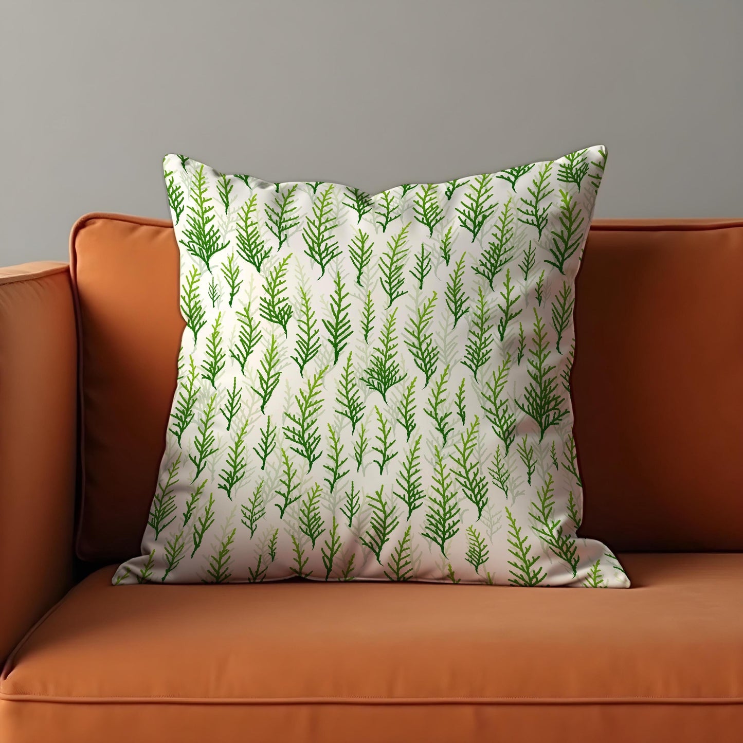 Green Botanical Cushion Cover, Watercolor Leaf Pattern Pillow Case