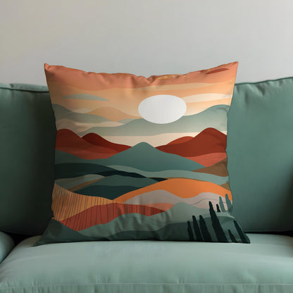 Minimalist Landscape Cushion Cover, Earthy Sunset Scene Pillowcase