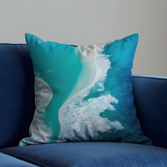 Beach Aerial Cushion Cover, Turquoise Sea Shoreline Throw Pillow Cover